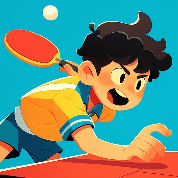 Vecteur un garçon de santiago joue au tennis de table dans le style des dessins animés