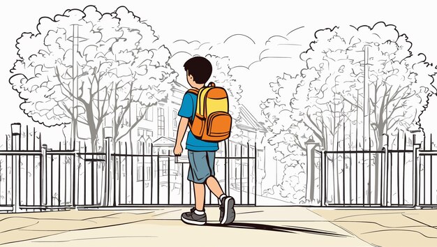 un garçon avec son sac à dos en route pour l'école