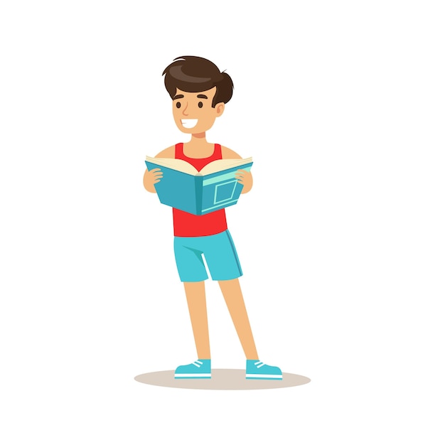 Garçon sportif qui aime lire l'illustration avec un enfant appréciant la lecture d'un livre ouvert