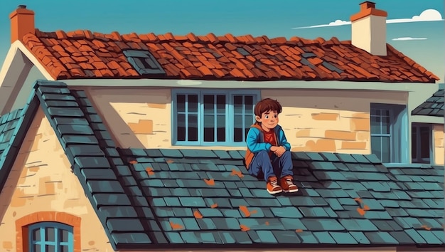 Vecteur garçon sur le toit relaxant vecteur