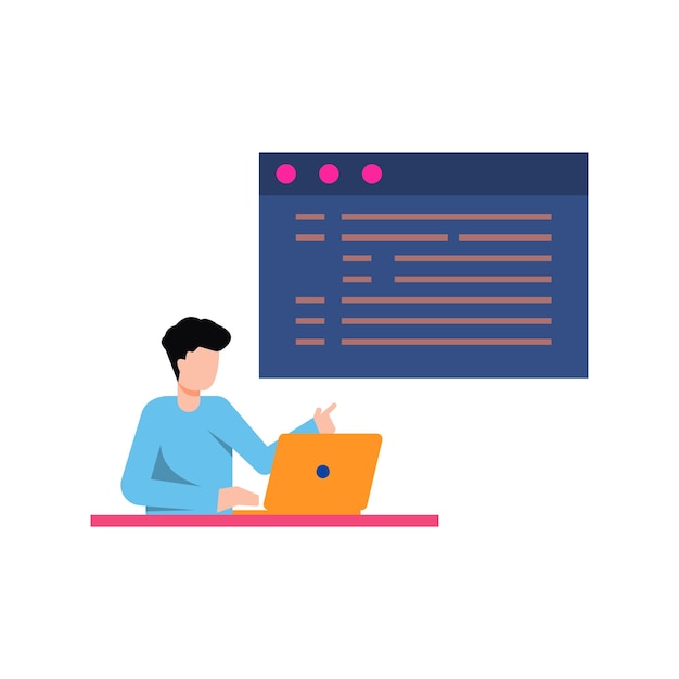 Le garçon travaille sur la programmation de pages Web
