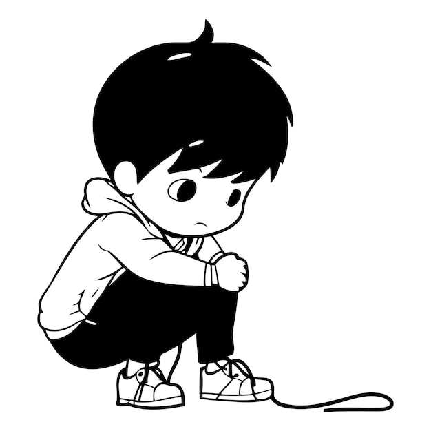Vecteur un garçon triste assis sur le sol et tenant sa tête