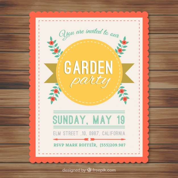 Garden Party Card Avec Badge Et Fleurs Jaunes