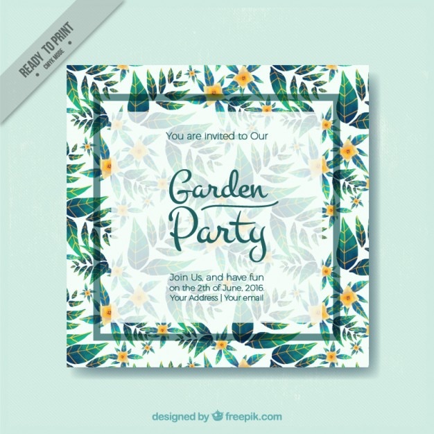 Vecteur garden party card avec des feuilles vertes mignonnes