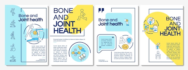 Garder Les Os Et Les Articulations En Bonne Santé Modèle De Brochure Bleu Et Jaune Conception De Dépliant Avec Des Icônes Linéaires 4 Mises En Page Vectorielles Pour La Présentation Des Rapports Annuels Questrial Latoregular Polices Utilisées