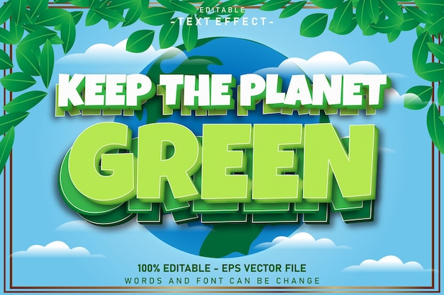 Vecteur gardez l'effet de texte modifiable planet green emboss flat gradient style