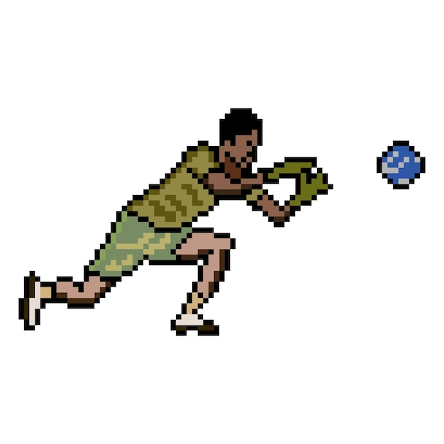 Le Gardien De But Du Joueur De Football Attrape Le Ballon Avec Du Pixel Art.