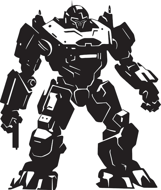Vecteur gardien robotique vecteur combat noir cyborg guerrier emblématique sentinelle robot armé noir iconique sy