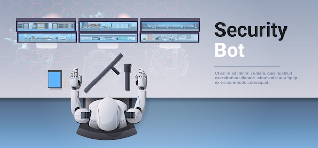 gardien de sécurité bot regardant moniteur écran robot