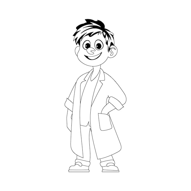 Un Gars Qui Est Drôle Et Adorable Et Qui Travaille Comme Professionnel De La Santé Portant Un Uniforme. Coloriage Pour Enfants