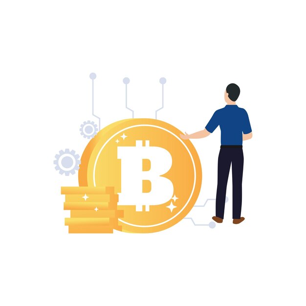 Le gars travaille sur la gestion du bitcoin