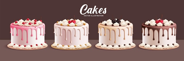 gâteau d'anniversaire 3d éléments clipart set gâteau de fête d'annivernaux dessert clip art avec cerise et glaçage