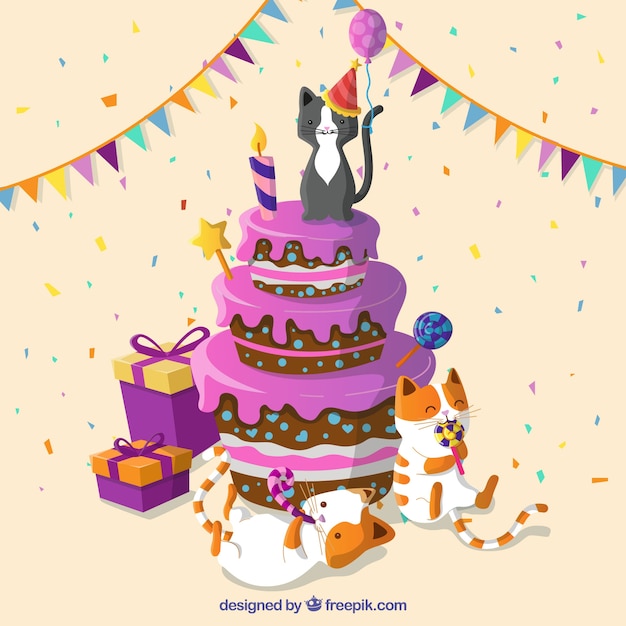 Gâteau D'anniversaire Avec Des Chats