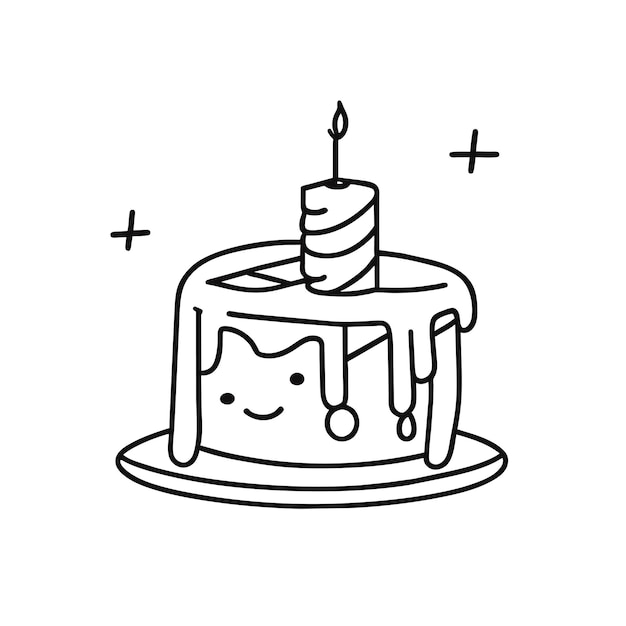 Gâteau d'anniversaire dessiné à la main dessin animé autocollant icône concept illustration isolée