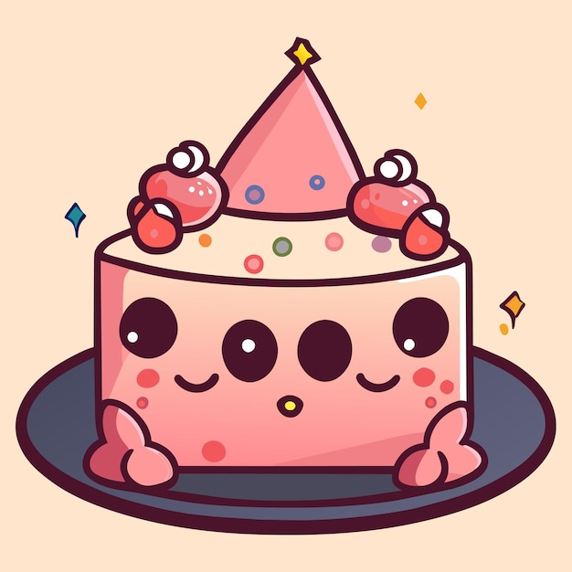 Gâteau D'anniversaire Dessiné à La Main Dessin Animé Autocollant Icône Concept Illustration Isolée