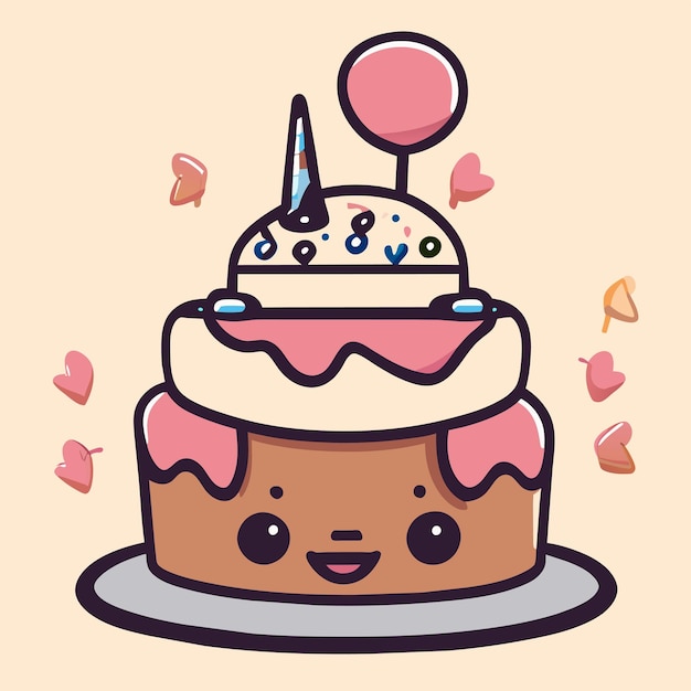 Vecteur gâteau d'anniversaire dessiné à la main dessin animé autocollant icône concept illustration isolée
