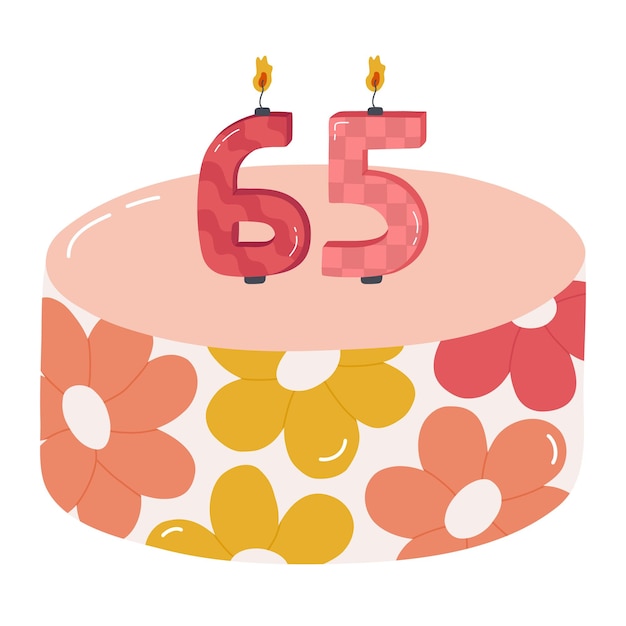 Vecteur gâteau d'anniversaire mignon avec des bougies allumées sous forme de nombres dessert pour célébrer chaque année d'anniversaire de naissance clipart stylisé dessiné à la main de cupcake de vacances dans le style scandinave