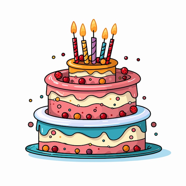 Vecteur gâteau d'anniversaire une simple illustration de dessin animé