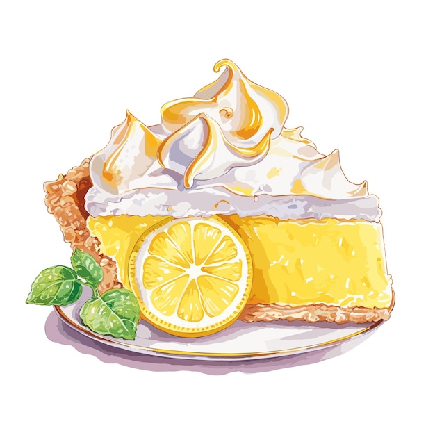 Gâteau Au Citron à L'aquarelle Isolé Sur Fond Blanc