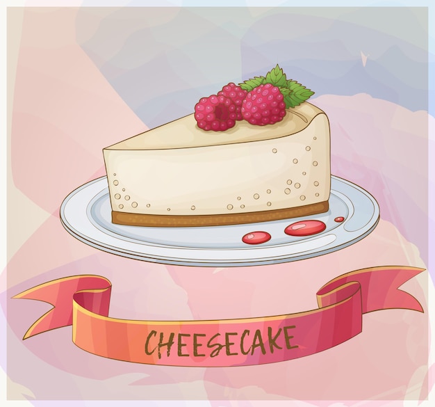 Vecteur gâteau au fromage avec l'icône de framboise cartoon food vector illustration pastel série de desserts aux baies coll