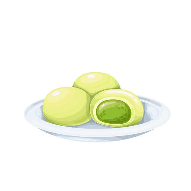 Gâteau au matcha mochi, daifukumochi ou confection japonaise daifuku consistant en illustration.