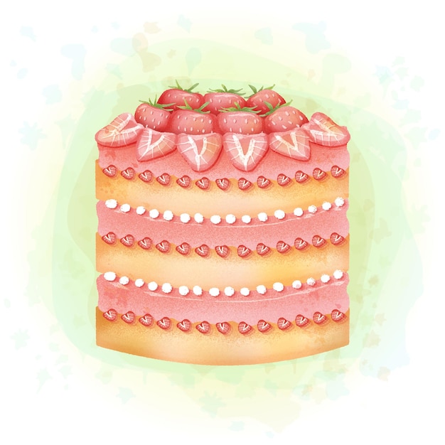 Gâteau Aux Fraises Dans Des Graphiques Vectoriels De Style Aquarelle 01