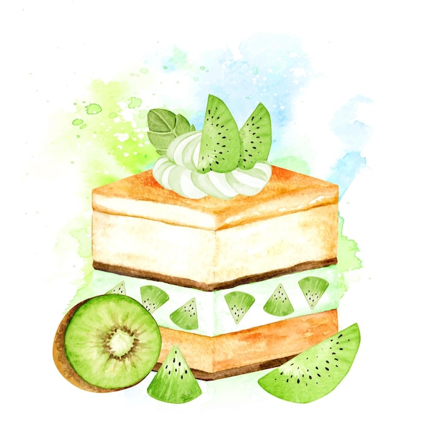 Gâteau Aux Fruits Kiwi Aquarelle