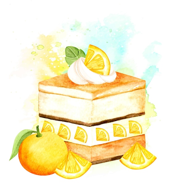 Gâteau aux fruits orange aquarelle