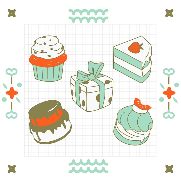 Gâteau Et Cadeau Vector Illustration Set