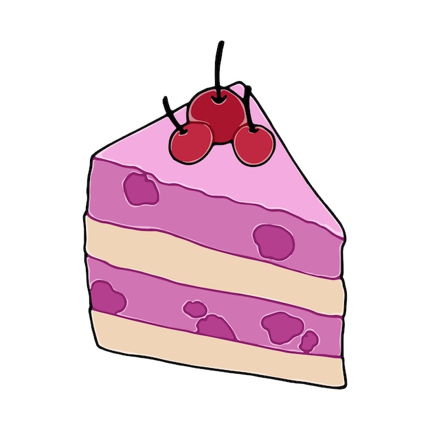 Gâteau De Couche éponge Avec Dessin Animé Linéaire De Doodle De Vacances De Dessert Aux Cerises