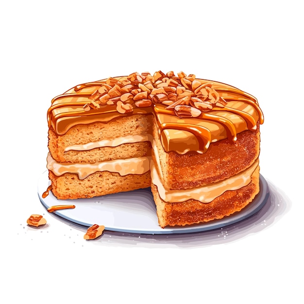 Vecteur gâteau croquant aux amandes et au caramel illustration vectorielle de dessin animé