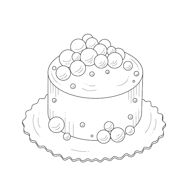 Gâteau décoré de boules Esquisser le contour sur le fond blanc Dessert pour la conception de la pâtisserie