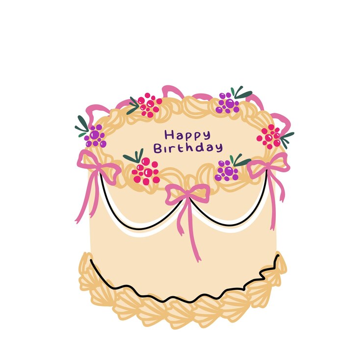 Vecteur gâteau à éclaboussures dans le style coquette à la mode avec framboise et arc concept d'anniversaire heureux