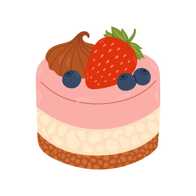 Un Gâteau Avec Une Fraise Et Des Myrtilles Sur Le Dessus.