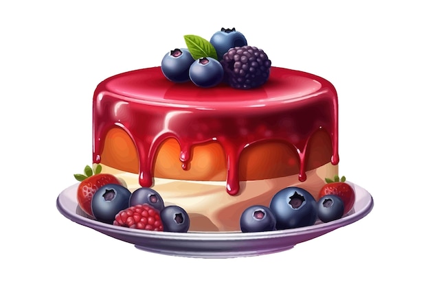 Gâteau mousse recouvert de crème de yaourt glaçure miroir Isolé sur fond Illustration vectorielle de dessin animé