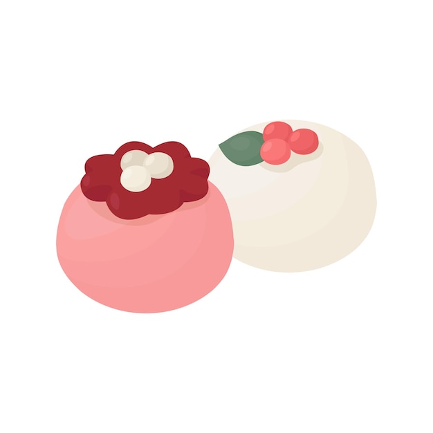 Vecteur gâteau de riz wagashi mochi rose et blanc dessert japonais traditionnel