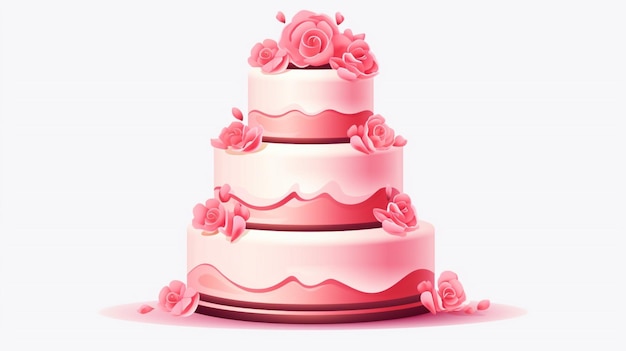 Vecteur un gâteau rose avec des roses roses sur le dessus
