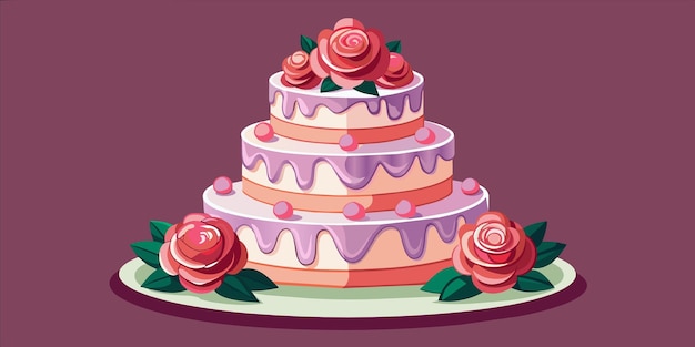 Vecteur un gâteau avec des roses roses dessus