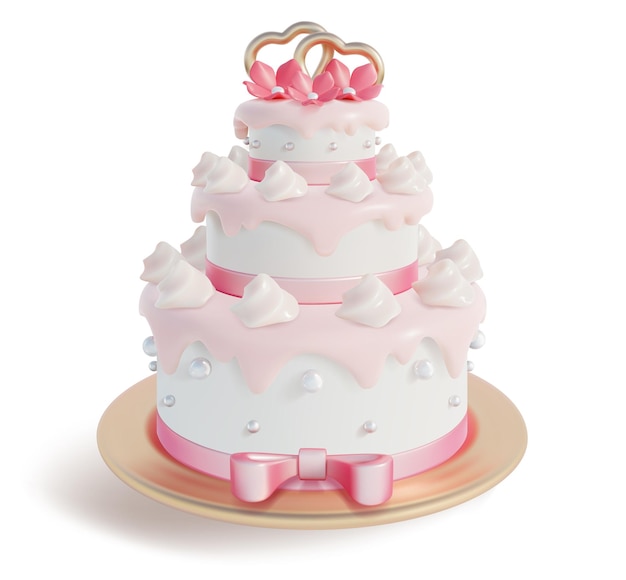 Le gâteau de la Saint-Valentin en 3D est un vecteur de style dessin animé.