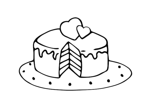 Gâteau De La Saint-valentin Coupé Avec Des Coeurs. Illustration Vectorielle Dessinée à La Main.