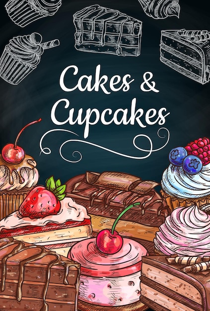 Vecteur gâteaux au chocolat cupcakes et muffins à la crème