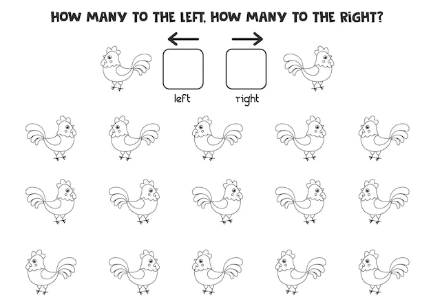 Gauche Ou Droite Avec Un Joli Coq Noir Et Blanc. Jeu éducatif Pour Apprendre à Gauche Et à Droite.