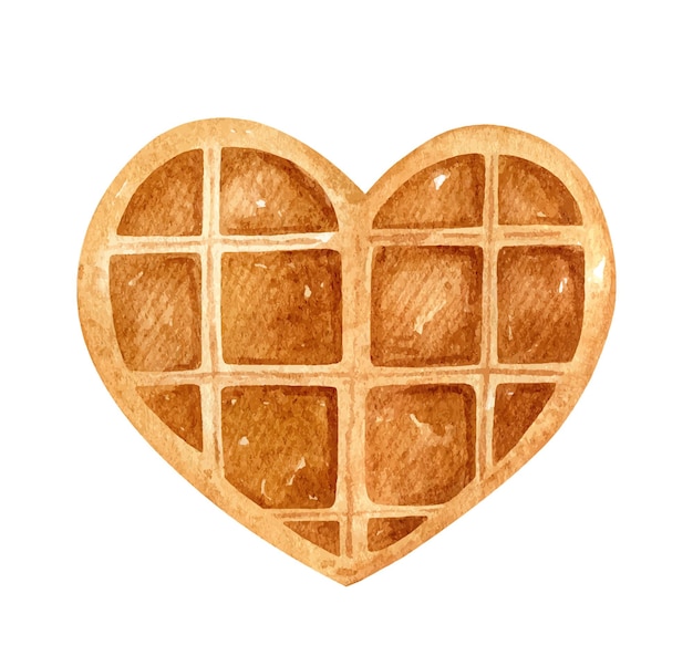 Gaufre belge en forme de coeur aquarelle isolé sur fond blanc Dessert pour la Saint Valentin