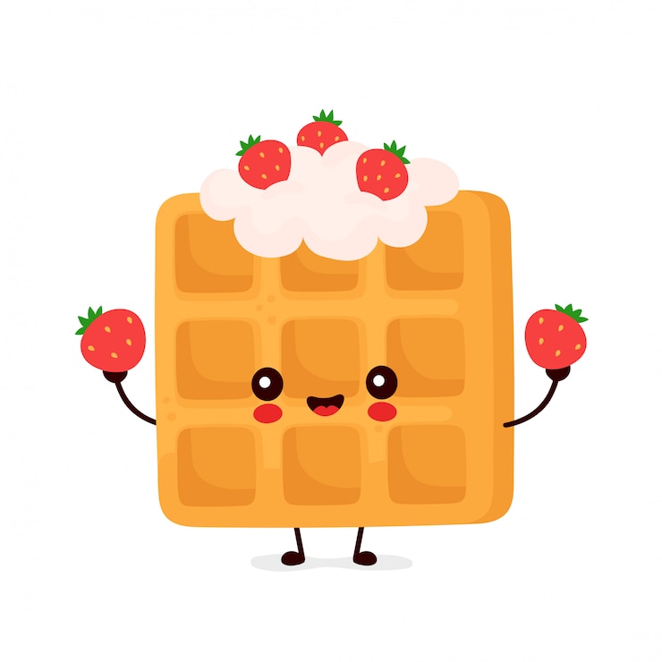 Vecteur gaufres belges mignonnes et drôles avec fraise.