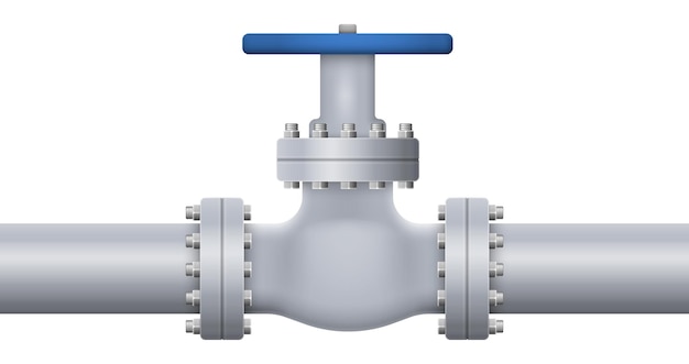 Vecteur gaz de pétrole ou eau circulant dans le tuyau construction de pipeline avec vanne isolée système industriel illustration vectorielle