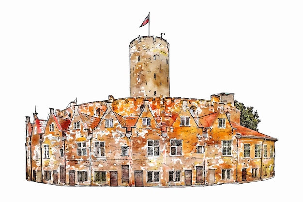 Vecteur gdansk pologne aquarelle illustration dessinée à la main isolée sur fond blanc