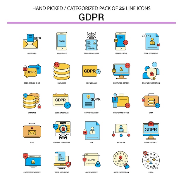 Gdpr Ligne Plate Icon Set