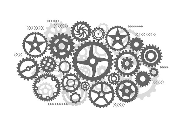 Gears Tech Background Ingénierie Informatique Engrenage Communication Réseau Et Métaphore Du Travail D'équipe Technologie Des Roues électroniques Bannière Vectorielle Exacte