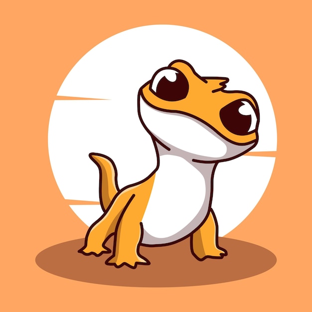 gecko lézard mascotte mignon rigolo jaune orange ensoleillé