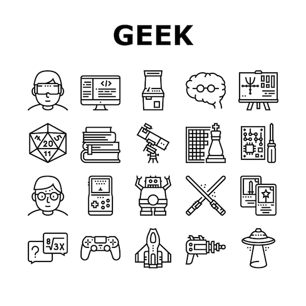 Geek Nerd et Gamer Collection Icons Set Vector